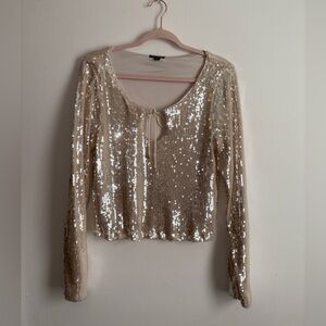 Wild Fable Champagne Sequin Bell Long Sleeve Top ✨